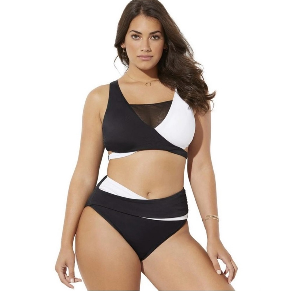 New 2pc Black and White Wrap Bikini Set Plus Size 10 Hollywood Swimsuits For All